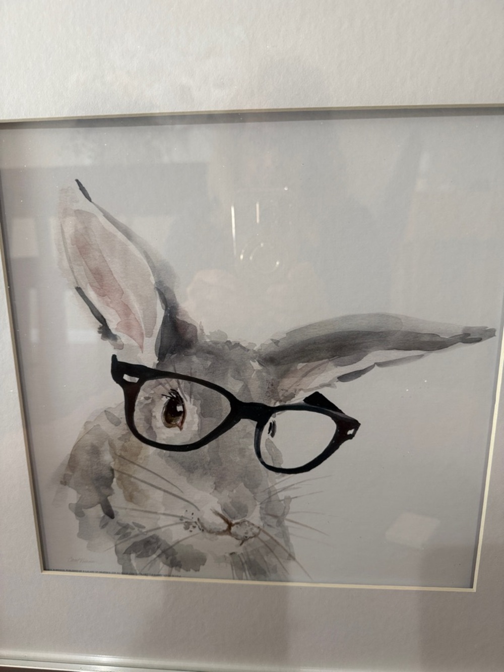 Whimsical Gray Bunny Print with Black Glasses - Home Art - Picture 2 of 4